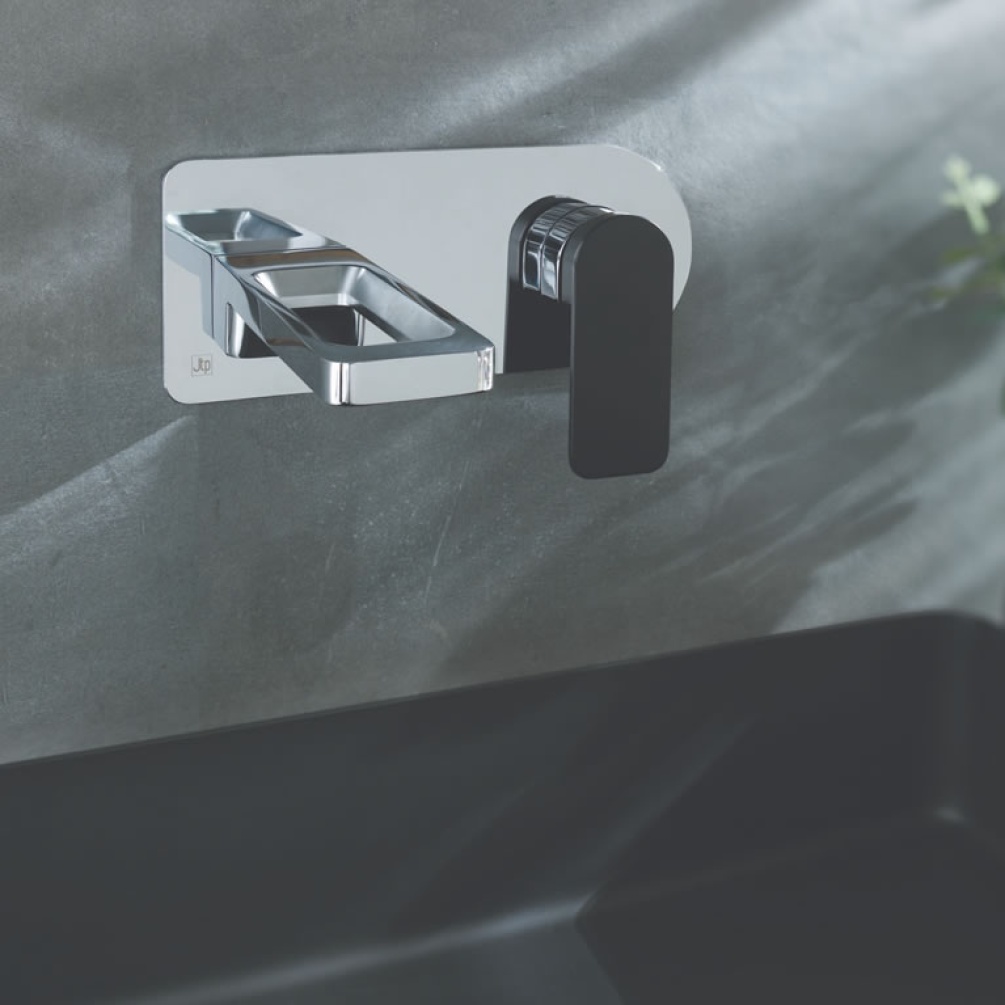 Lifestyle image of JTP Axel Chrome & Matt Black Wall-Mounted Basin Mixer